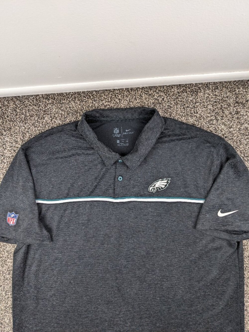 2020 Philadelphia Eagles Polo Shirt Nike On Field Black Gray Striped Mens 2XL